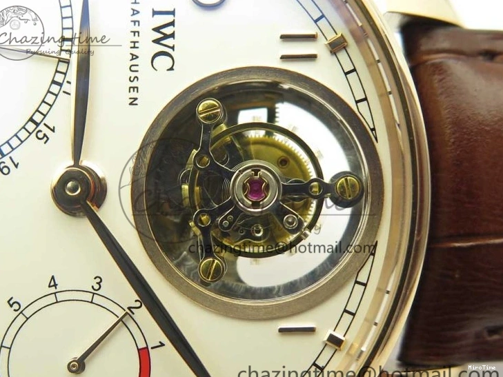 MIROTIME 0223 Portuguese Tourbillon IW504602 RG ZF Best Edition White Dial on Brown Leather Strap Stretchable 7178